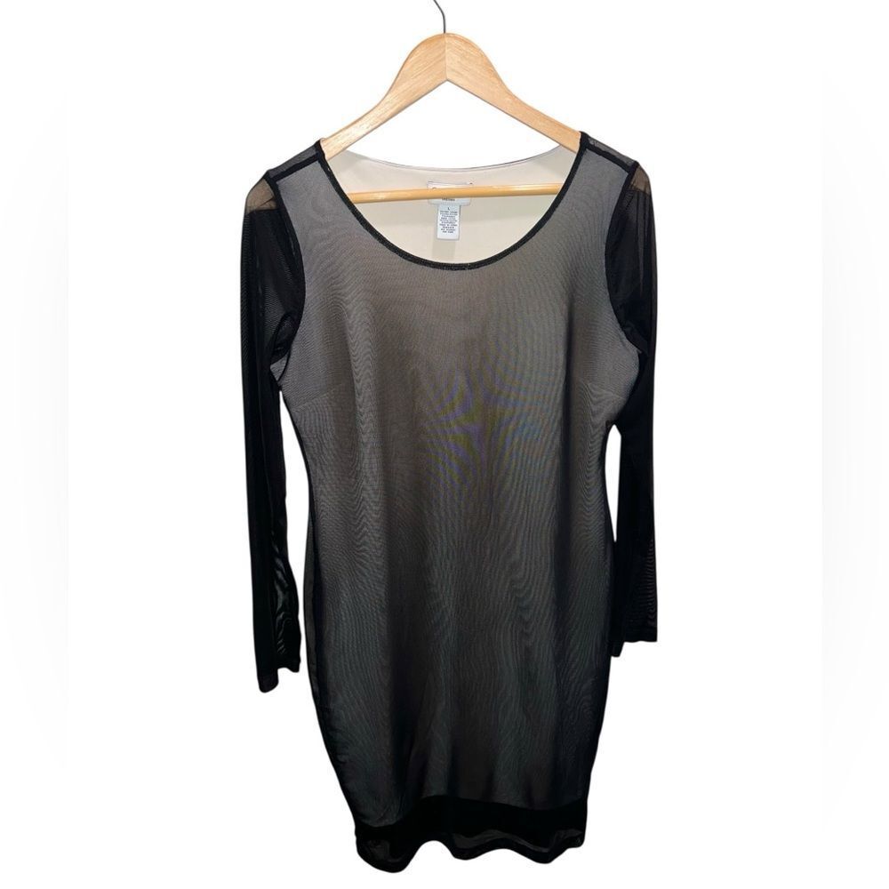 Carmen by Carmen Marc Valvo Black Sheer Mesh Long Sleeve Dress Size Large